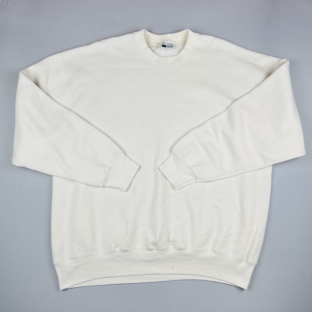 Vintage 90s Pro Spirit Blank Crewneck Sweatshirt Cream USA Made XXL